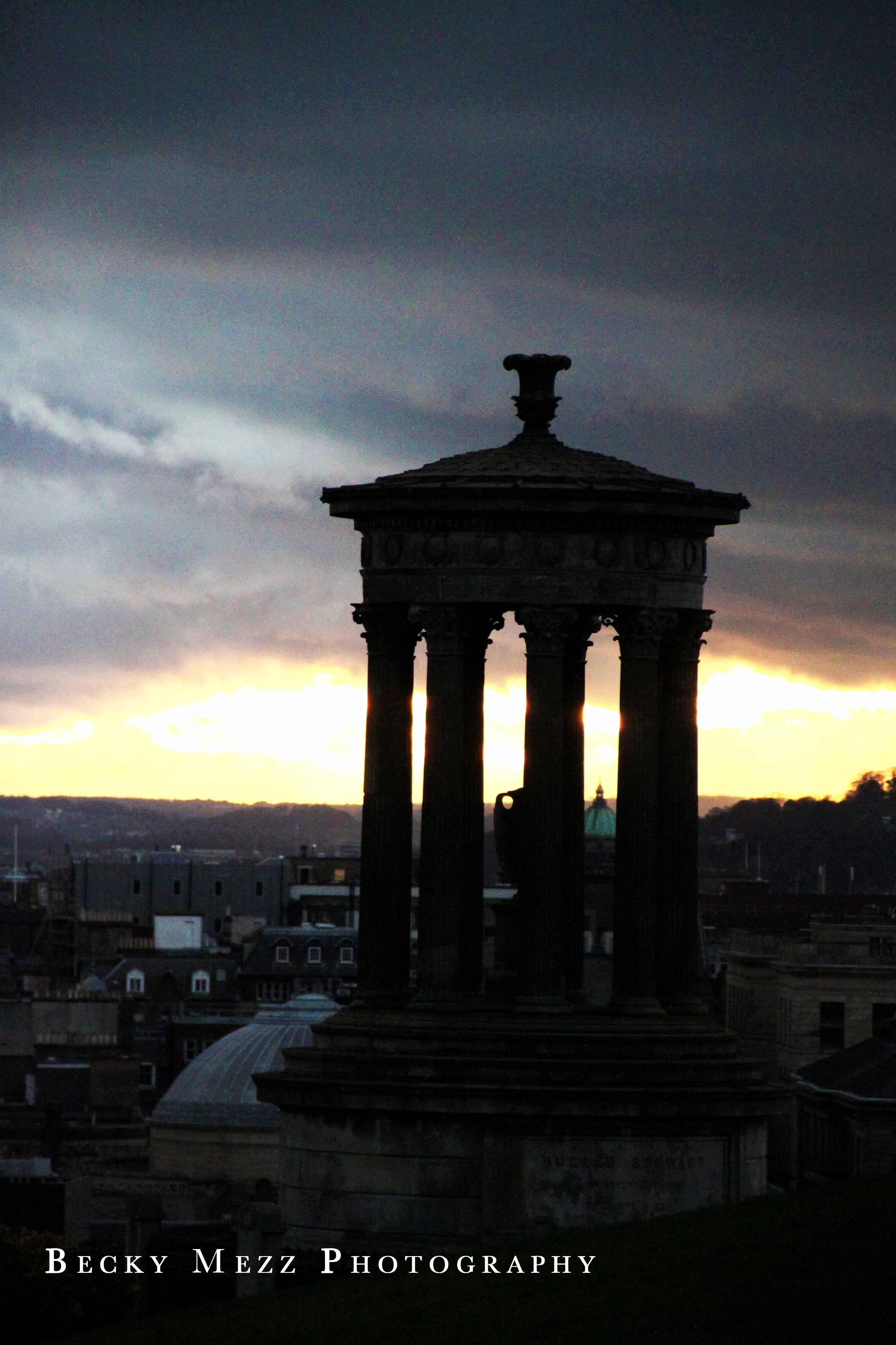 Cityscape of Edinburgh at sunset.