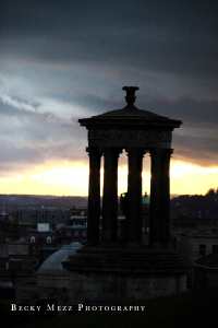 Cityscape of Edinburgh at sunset.
